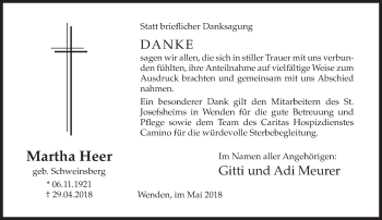 Traueranzeige von Martha Heer von Siegener Zeitung