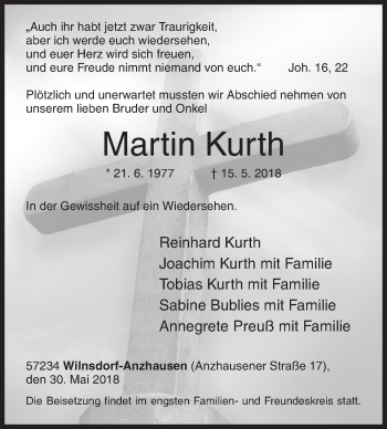 Traueranzeige von Martin Kurth von Siegener Zeitung