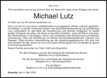 Traueranzeige von Michael Lutz von Siegener Zeitung