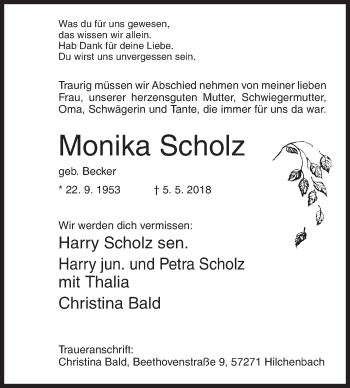 Traueranzeige von Monika Scholz von Siegener Zeitung