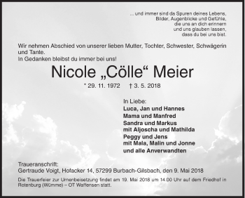 Traueranzeige von Nicole  Meier von Siegener Zeitung