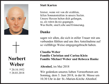 Traueranzeige von Norbert Weber von Siegener Zeitung