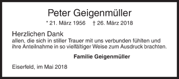 Traueranzeige von Peter Geigenmüller von Siegener Zeitung