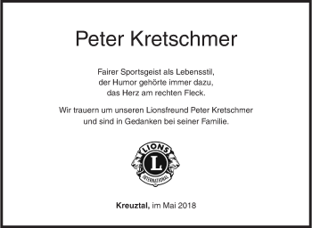 Traueranzeige von Peter Kretschmer von Siegener Zeitung