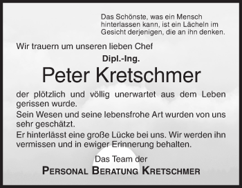 Traueranzeige von Peter Kretschmer von Siegener Zeitung