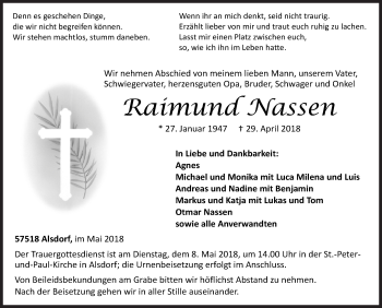 Traueranzeige von Raimund Nassen von Siegener Zeitung