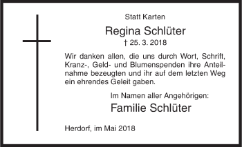 Traueranzeige von Regina Schlüter von Siegener Zeitung