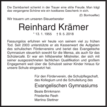 Traueranzeige von Reinhard Krämer von Siegener Zeitung