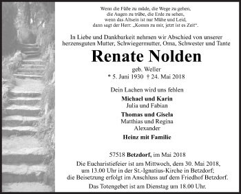 Traueranzeige von Renate Nolden von Siegener Zeitung
