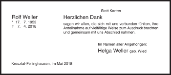 Traueranzeige von Rolf Weller von Siegener Zeitung