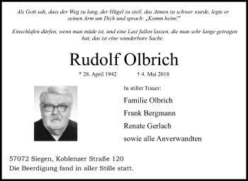 Traueranzeige von Rudolf Olbrich von Siegener Zeitung