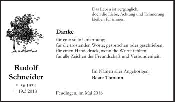 Traueranzeige von Rudolf Schneider von Siegener Zeitung