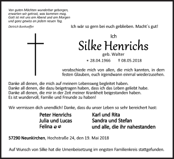 Traueranzeige von Silke Henrichs von Siegener Zeitung