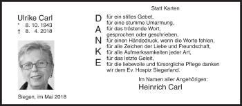Traueranzeige von Ulrike Carl von Siegener Zeitung