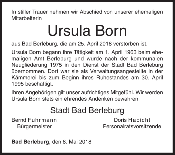 Traueranzeige von Ursula Born von Siegener Zeitung
