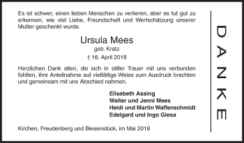 Traueranzeige von Ursula Mees von Siegener Zeitung