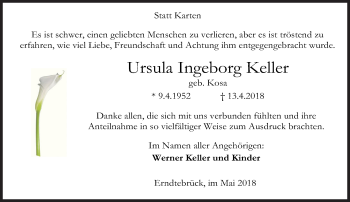 Traueranzeige von Ursula Ingeborg Keller von Siegener Zeitung