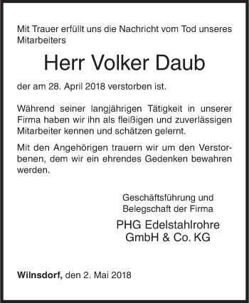Traueranzeige von Volker Daub von Siegener Zeitung