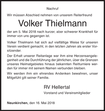 Traueranzeige von Volker Thielmann von Siegener Zeitung
