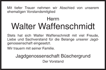 Traueranzeige von Walter Waffenschmidt von Siegener Zeitung