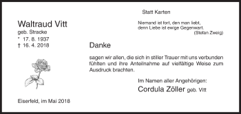 Traueranzeige von Waltraud Vitt von Siegener Zeitung