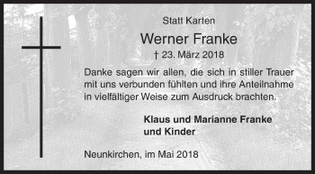 Traueranzeige von Werner Franke von Siegener Zeitung