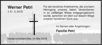 Traueranzeige von Werner Petri von Siegener Zeitung
