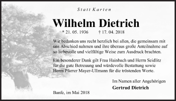 Traueranzeige von Wilhelm Dietrich von Siegener Zeitung