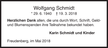 Traueranzeige von Wolfgang Schmidt von Siegener Zeitung