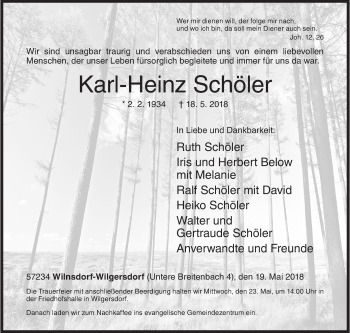Traueranzeige von Karl-Heinz Schöler von Siegener Zeitung