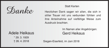 Traueranzeige von Adele Heikaus von Siegener Zeitung