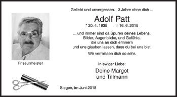 Traueranzeige von Adolf Patt von Siegener Zeitung