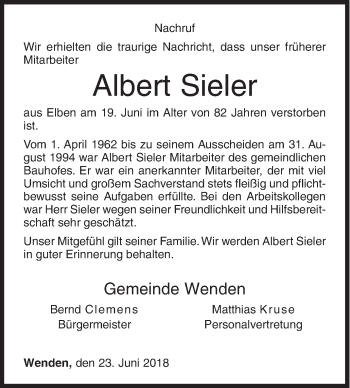 Traueranzeige von Albert Sieler von Siegener Zeitung