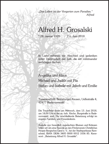 Traueranzeige von Alfred Grosalski von Siegener Zeitung