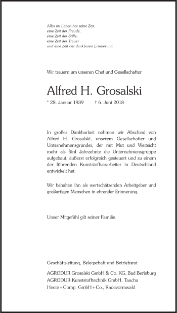 Traueranzeige von Alfred Grosalski von Siegener Zeitung