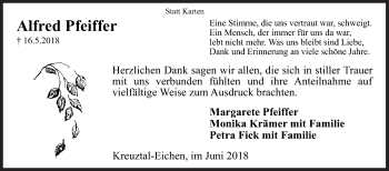 Traueranzeige von Alfred Pfeiffer von Siegener Zeitung