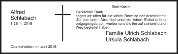 Traueranzeige von Alfred Schlabach von Siegener Zeitung