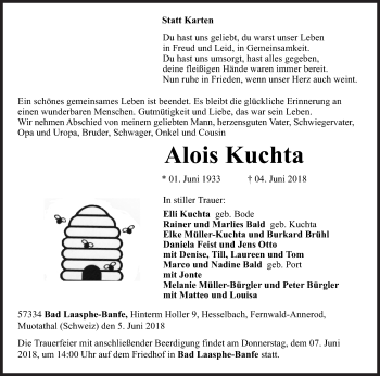 Traueranzeige von Alois Kuchta von Siegener Zeitung