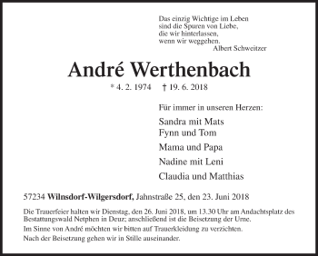 Traueranzeige von André Werthenbach von Siegener Zeitung