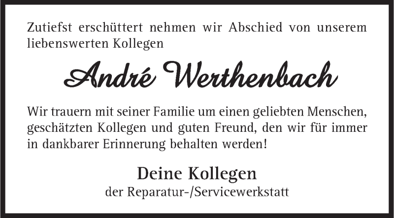  Traueranzeige für André Werthenbach vom 25.06.2018 aus Siegener Zeitung