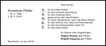 Traueranzeige von Anneliese Pfeifer von Siegener Zeitung