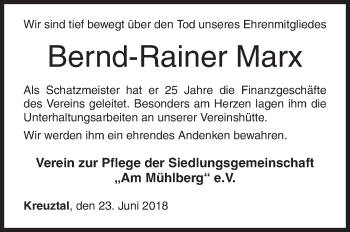 Traueranzeige von Bernd-Rainer Marx von Siegener Zeitung