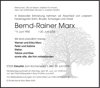 Traueranzeige von Bernd-Rainer Marx von Siegener Zeitung