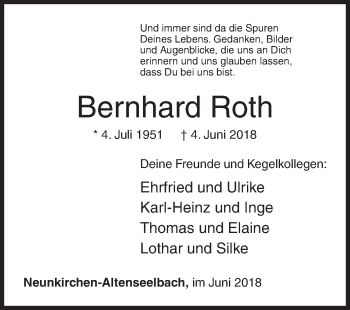 Traueranzeige von Bernhard Roth von Siegener Zeitung