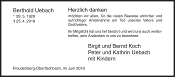 Traueranzeige von Berthold Uebach von Siegener Zeitung