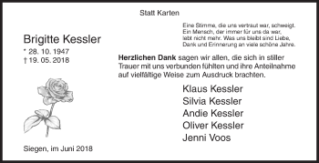 Traueranzeige von Brigitte Kessler von Siegener Zeitung