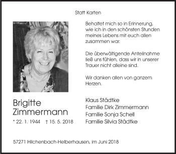 Traueranzeige von Brigitte Zimmermann von Siegener Zeitung