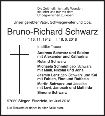 Traueranzeige von Bruno-Richard Schwarz von Siegener Zeitung