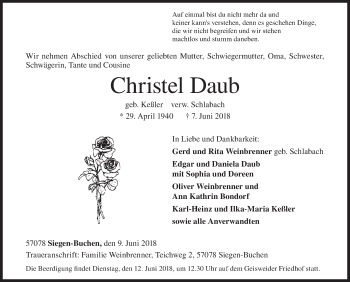 Traueranzeige von Christel Daub von Siegener Zeitung