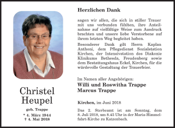 Traueranzeige von Christel Heupel von Siegener Zeitung